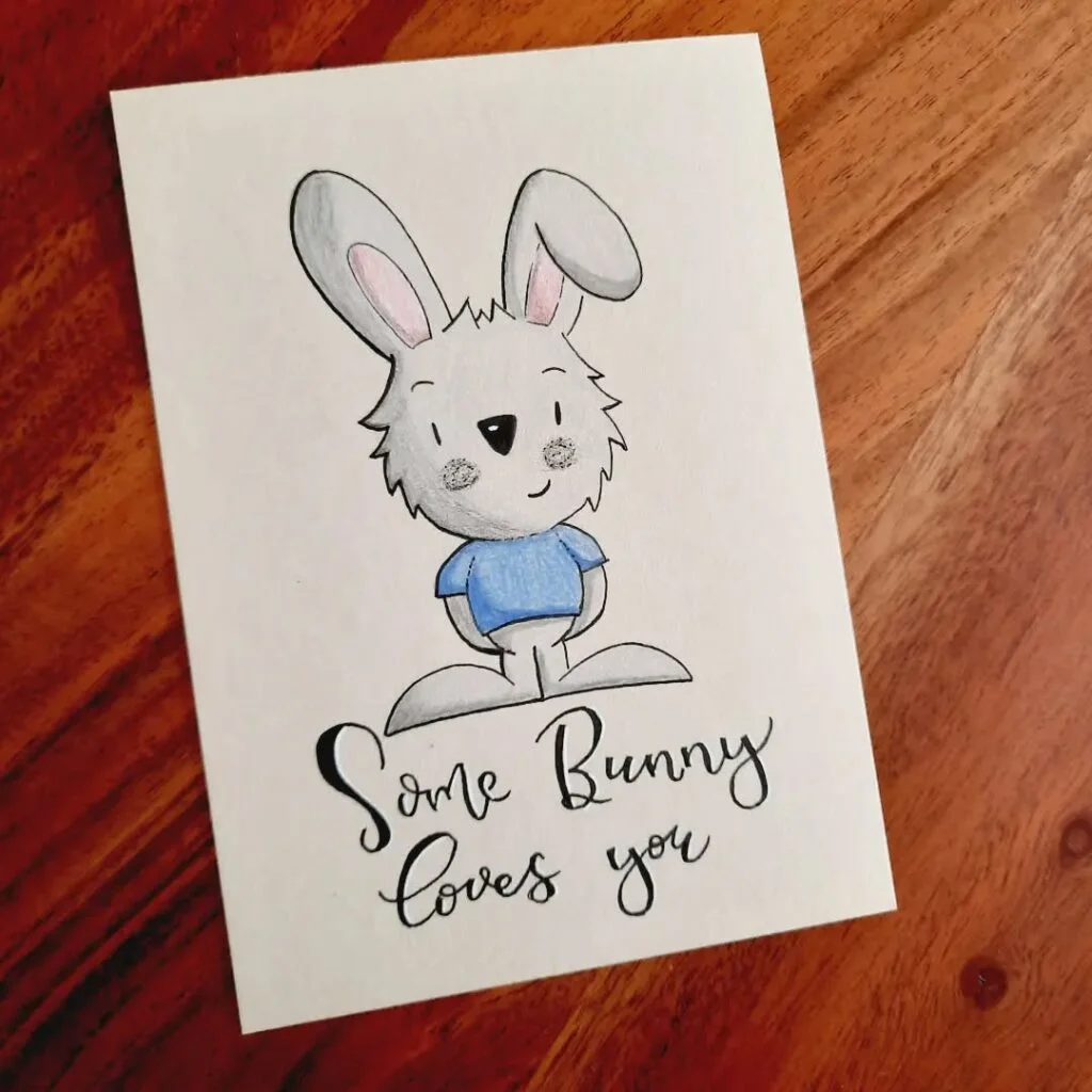 Cute Bunny in a Blue Shirt
